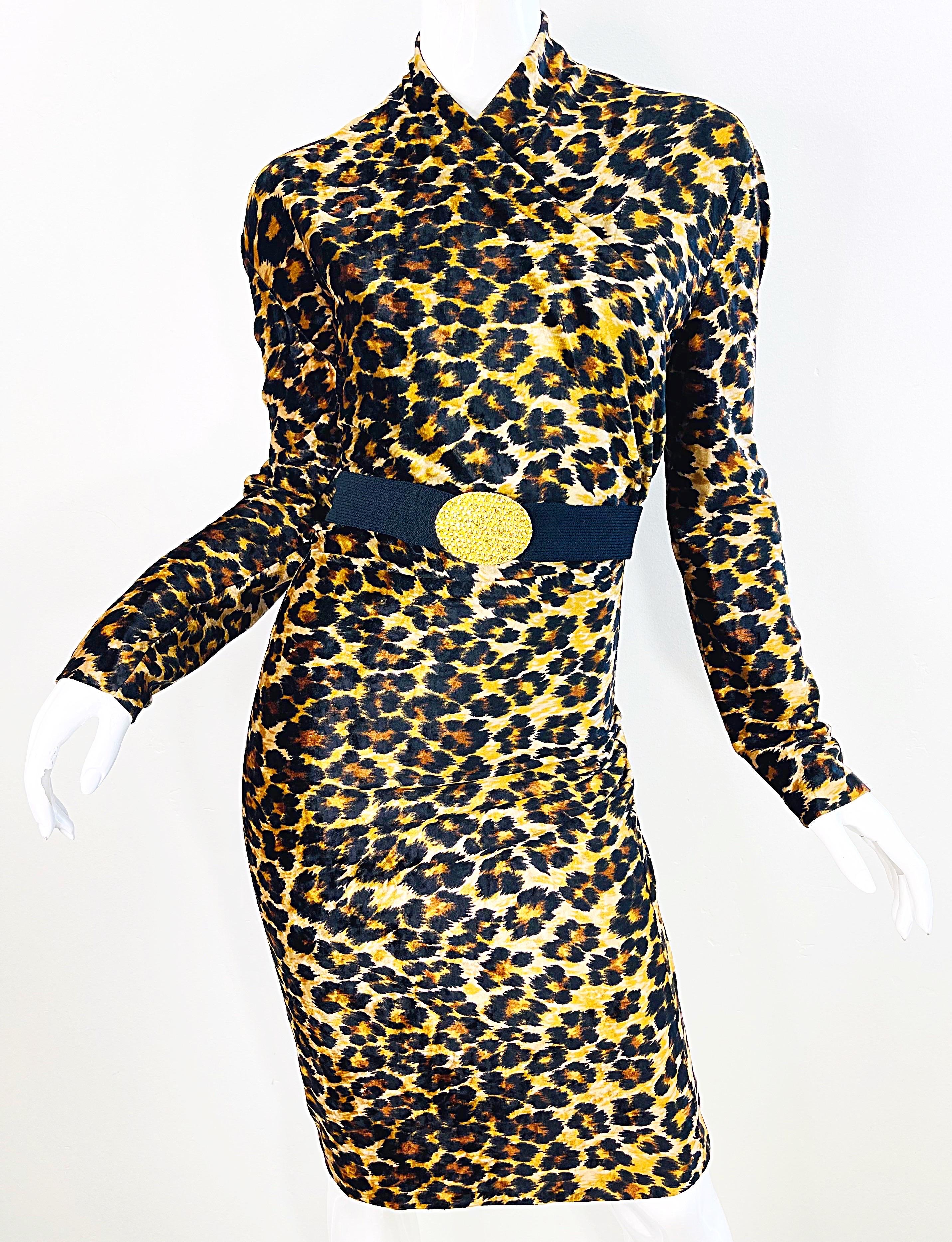 Documented Patrick Kelly 1989 Leopard Print Size Large Velour Vintage Dress 80s In Excellent Condition For Sale In San Diego, CA