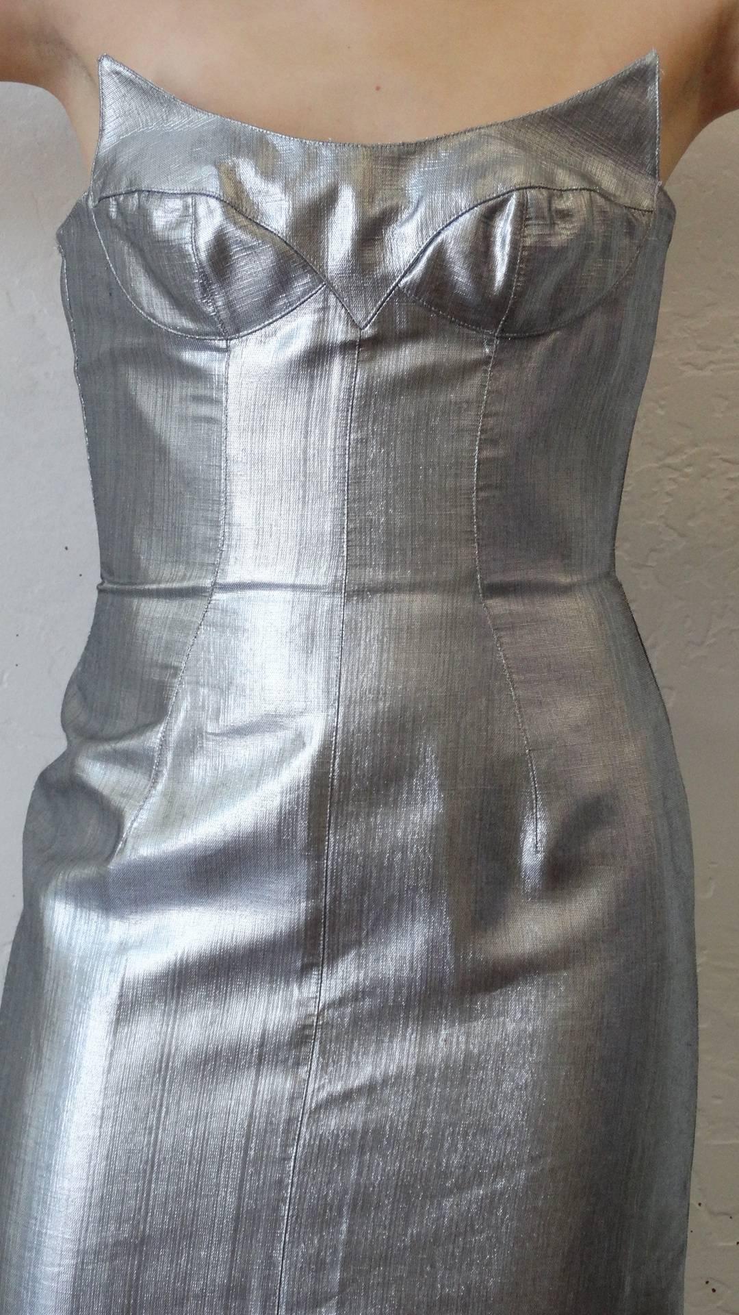  Thierry Mugler Couture Silver Sculpture Dress, Spring 1989 For Sale 4