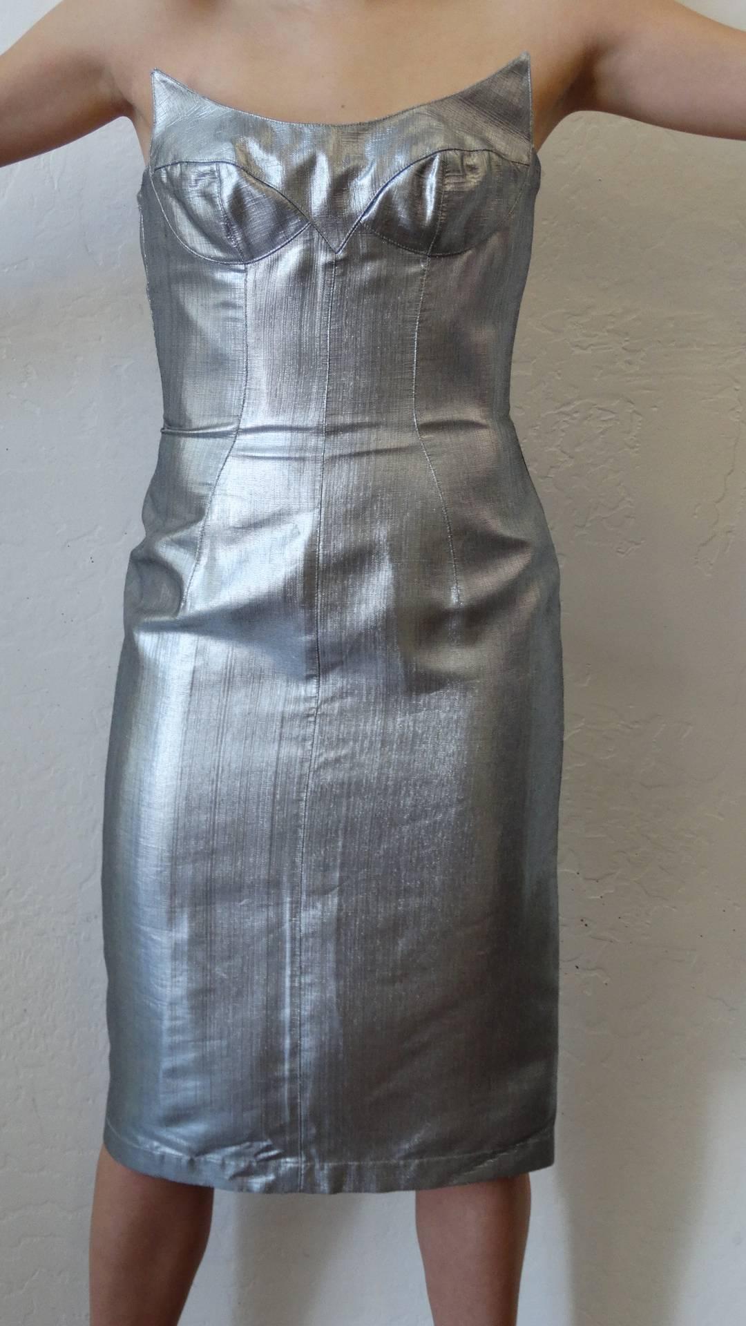  Thierry Mugler Couture Silver Sculpture Dress, Spring 1989 In Excellent Condition For Sale In Scottsdale, AZ