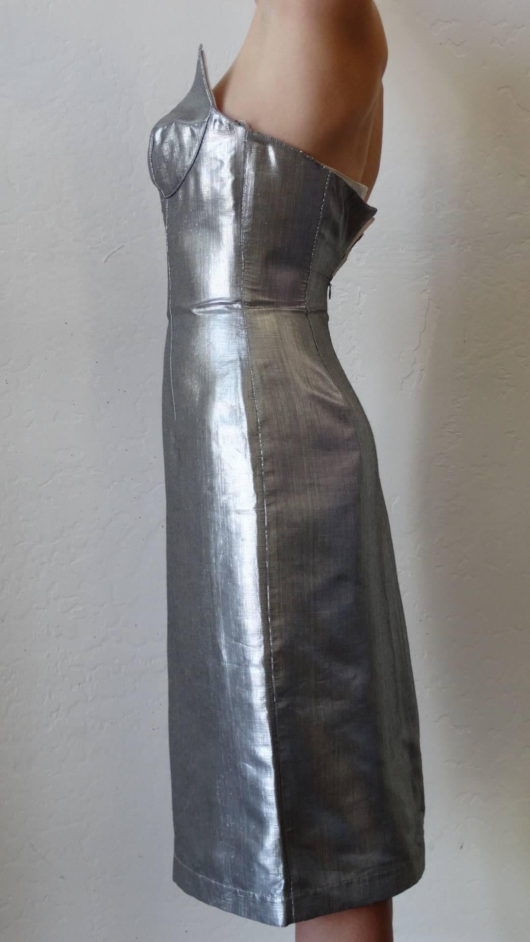Women's  Thierry Mugler Couture Silver Sculpture Dress, Spring 1989 For Sale