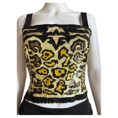 Documented Valentino Garavani Boutique SS 1998 Silk Sequin Leopard Bustier Top