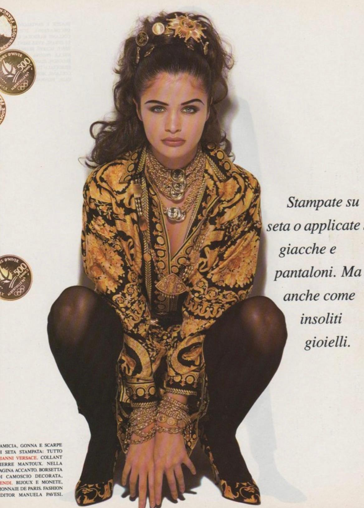 Versace Blouse chemise documentée en sergé de soie à imprimé baroque, automne-hiver 1991 Bon état - En vente à Geneva, CH