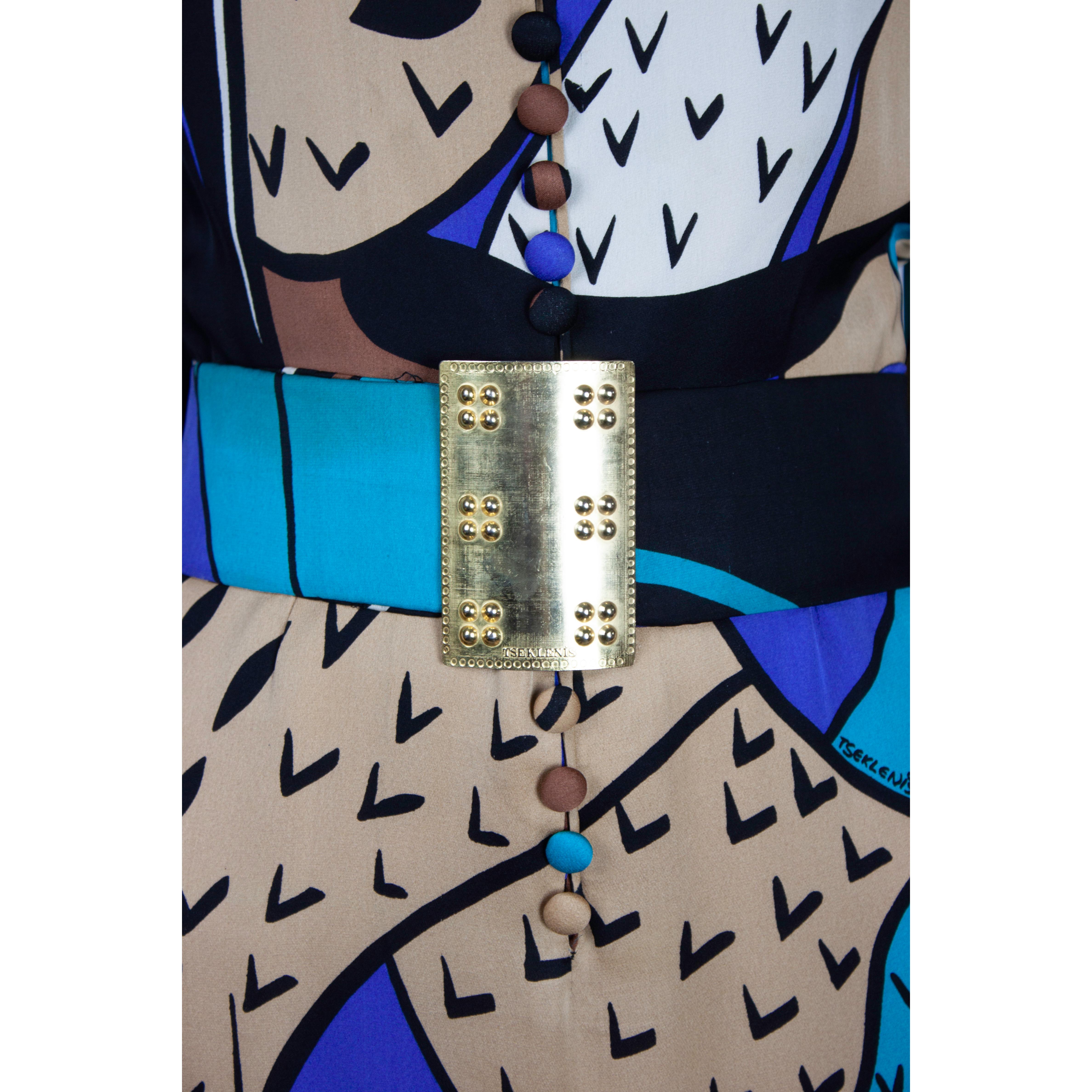 Documented Yannis Tseklenis  surrealist silk maxi dress for Frank Usher , 1970s 1