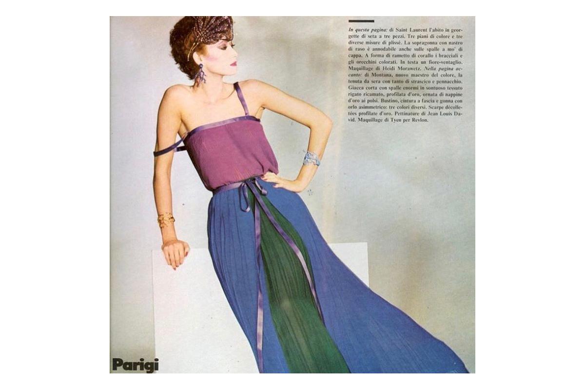 Documented Yves Saint Laurent Pleated Silk Chiffon Ensemble, Spring-Summer 1979 In Good Condition In Geneva, CH