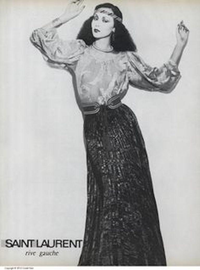 Documented YVES SAINT LAURENT YSL Brown Pleated Crushed Velvet Skirt, late 1970s 3