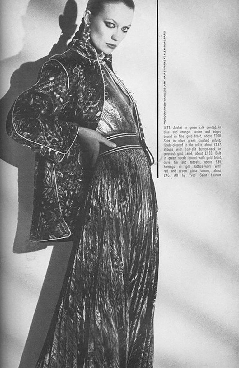 Documented YVES SAINT LAURENT YSL Brown Pleated Crushed Velvet Skirt, late 1970s 4