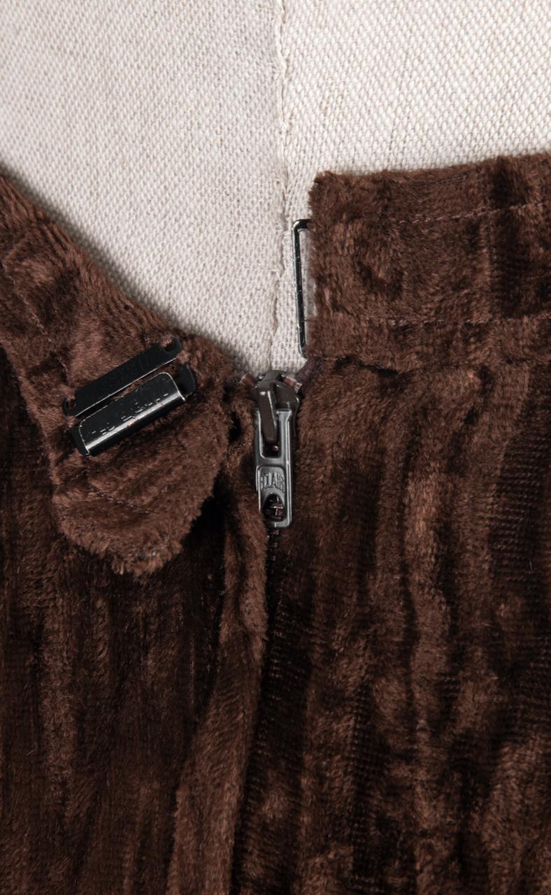 Falda documentada YVES SAINT LAURENT YSL de terciopelo aplastado plisado marrón, finales de los 70 3