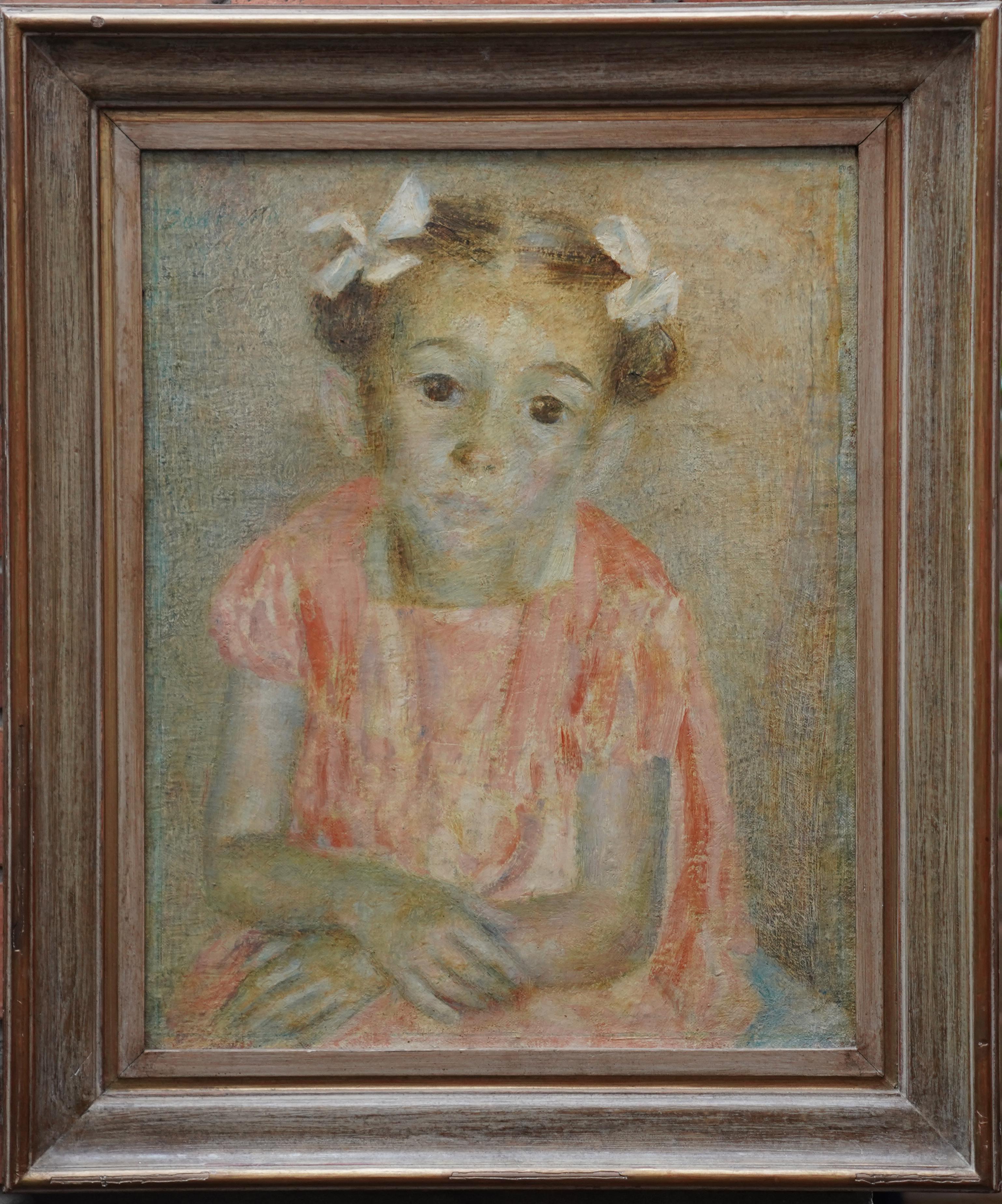 The Party Frock - British 1940's art female child portrait oil painting exhib RA For Sale 6