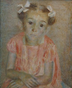 The Party Frock - British 1940's art female child portrait oil painting exhib RA