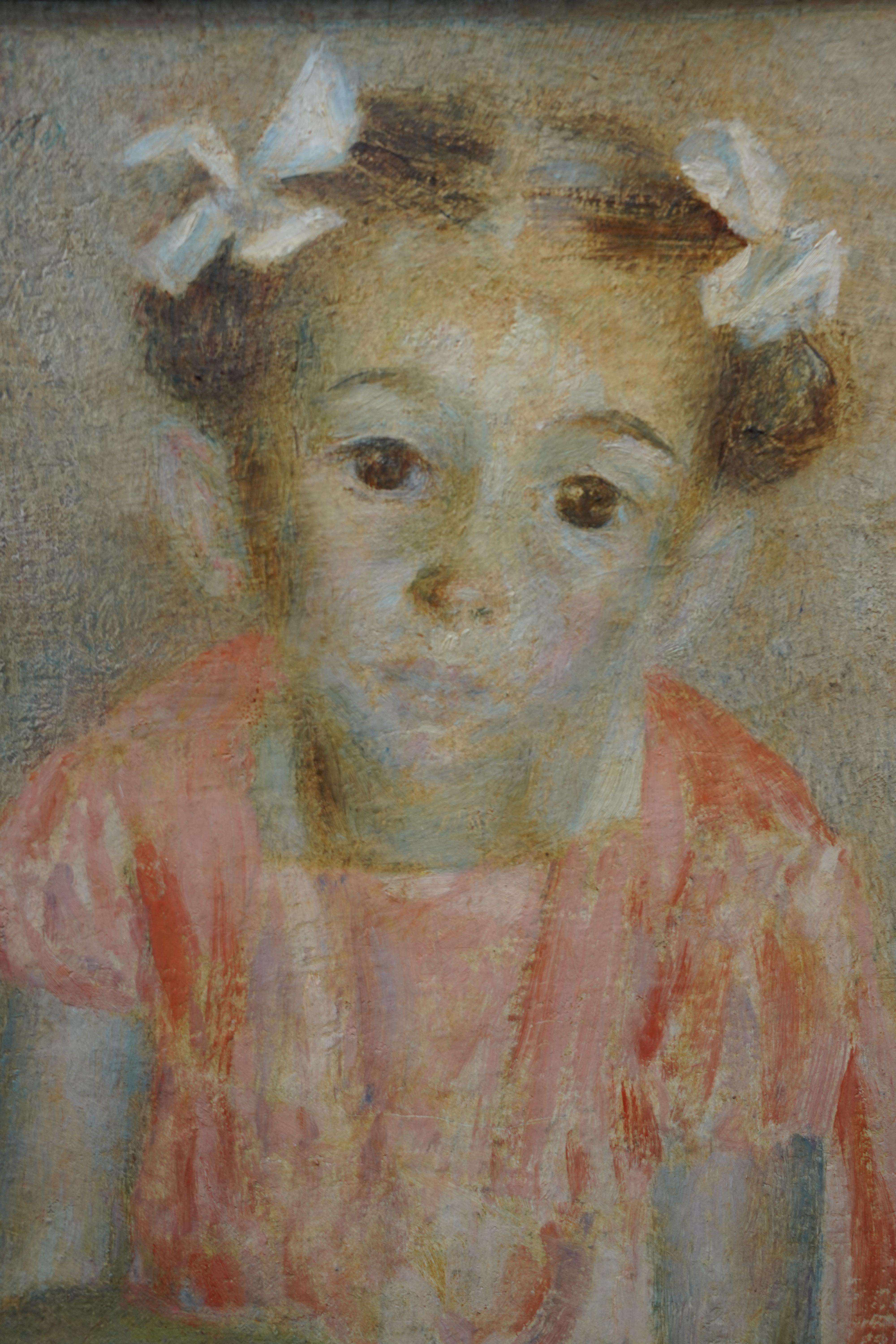 The Party Frock - Exposition d'art britannique des années 1940, peinture à l'huile de portrait d'enfant féminine, RA - Impressionnisme Painting par Dod Procter