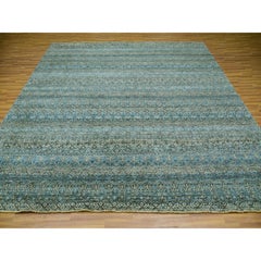 Dodger Blue Kohinoor Herat Plush Wool Hand Knotted Oriental Rug 9'10" x 9'11"
