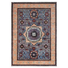 Dodger Blue Mamluk Dynasty Pattern Hand Knotted Wool Oriental Rug 10'1" x 13'5"
