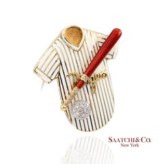 Dodgers Baseball Broche Pendentif Or 18k Diamant Email Sports