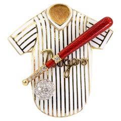Dodgers Baseball Brooch Pin Pendant 18k Gold Diamond Enamel Sports