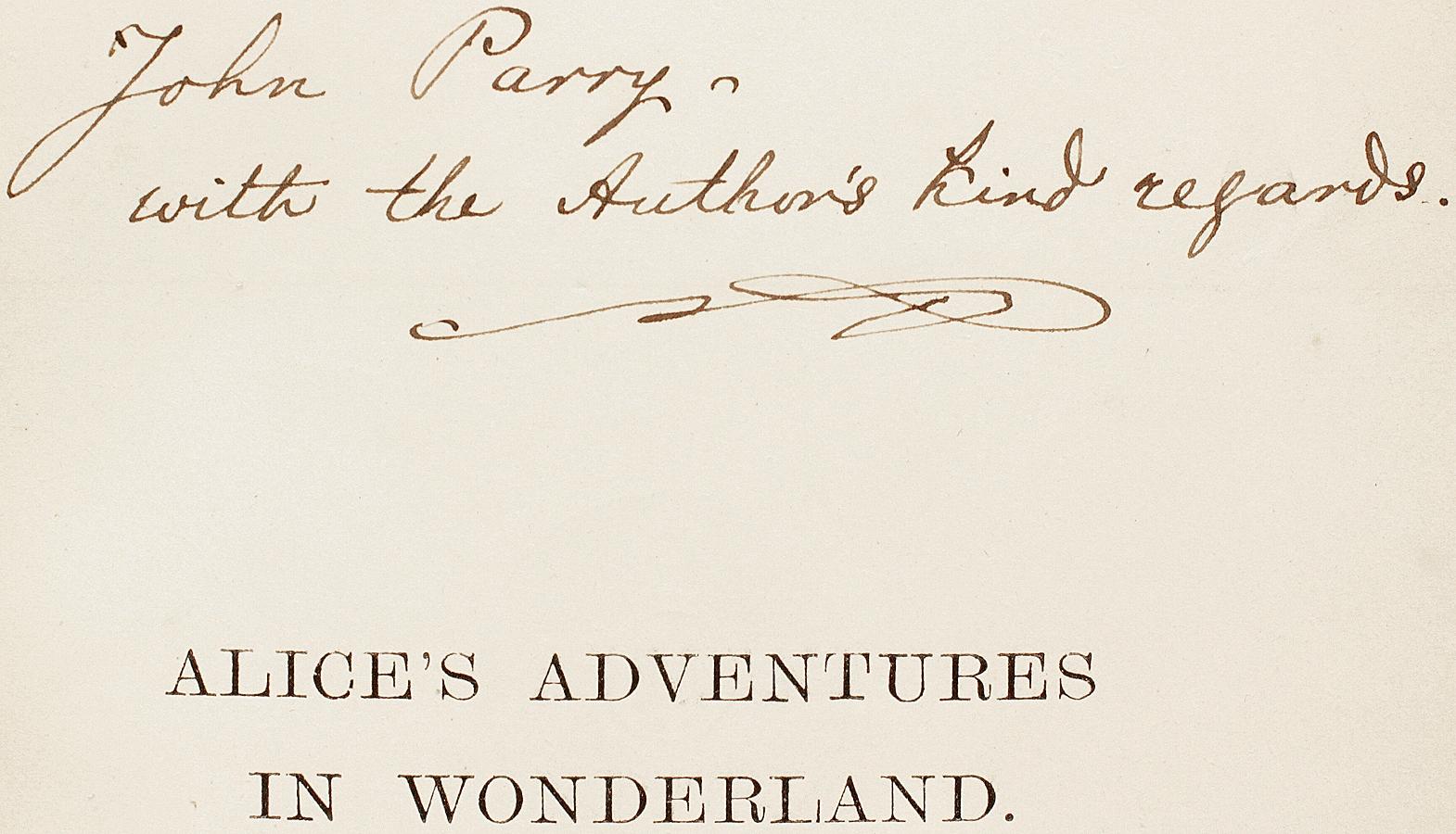 Metà XIX secolo DODGSON - Lewis Carroll - Le avventure di Alice nel paese delle meraviglie - COPIA DI PRESENTAZIONE