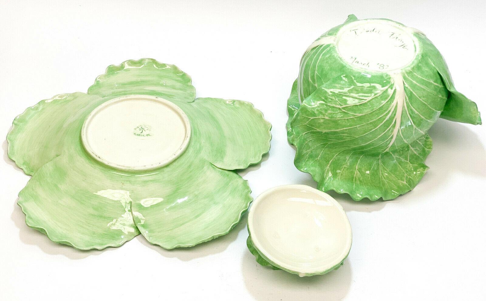 Porcelain Dodie Thayer Jupiter Lettuce Leaf Handmade Earthenware Small Tureen & Underplate