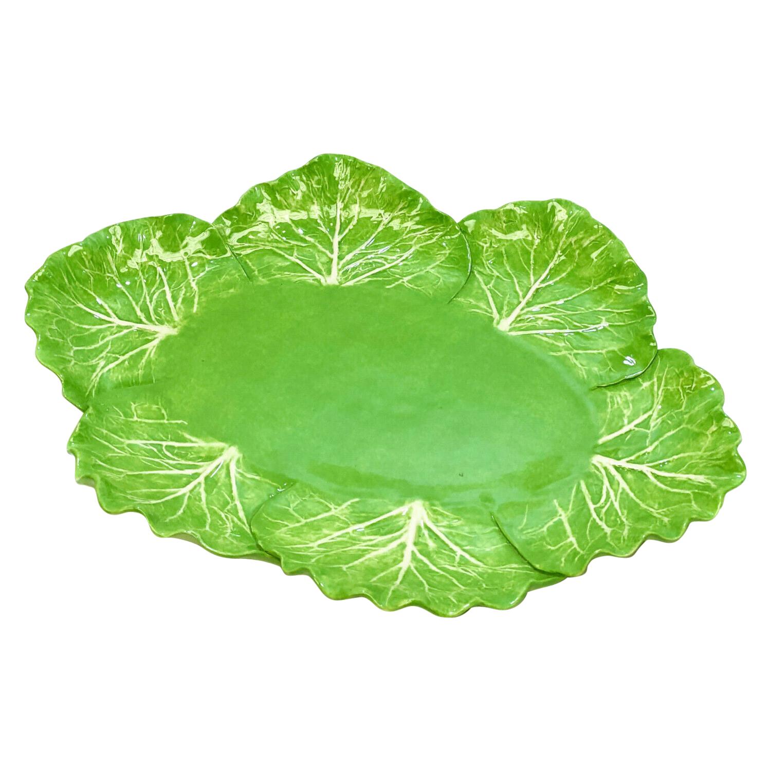 Dodie Thayer Jupiter Lettuce Leaf Handmade Earthenware Tray For Sale