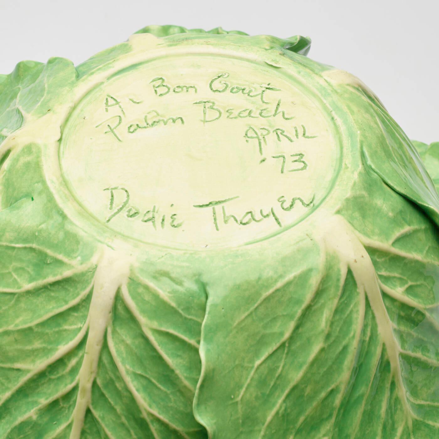 Georgian Dodie Thayer Large Lettuce Ware Pottery Tureen and Underdish, Dated 1973