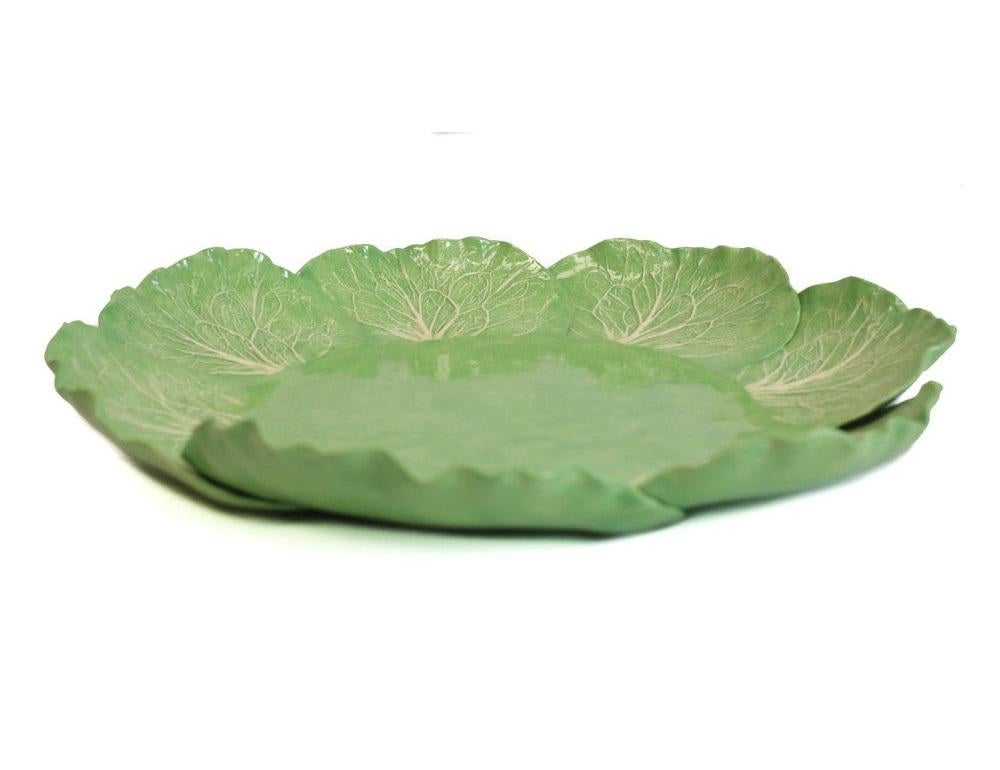 A large Dodie Thayer lettuce ware serving tray in soft green. Marked Dodie Thayer, Jupiter.