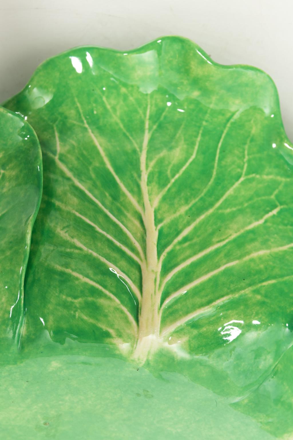 Large green painted porcelain lettuce shaped serving bowl from Jupiter, Florida, circa 1975.