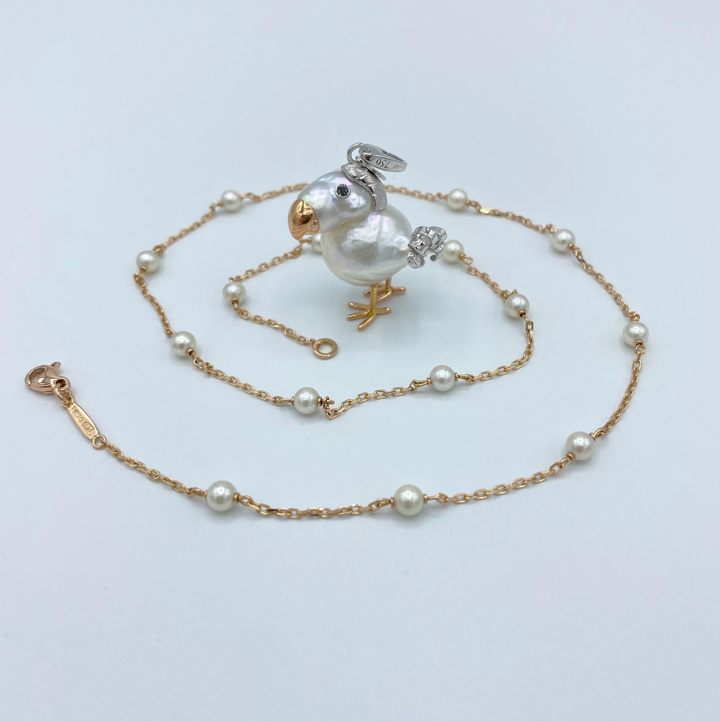 Dodo Australian Black Diamond Pearl White Red 18Kt Gold Charm Pendant Necklace 1
