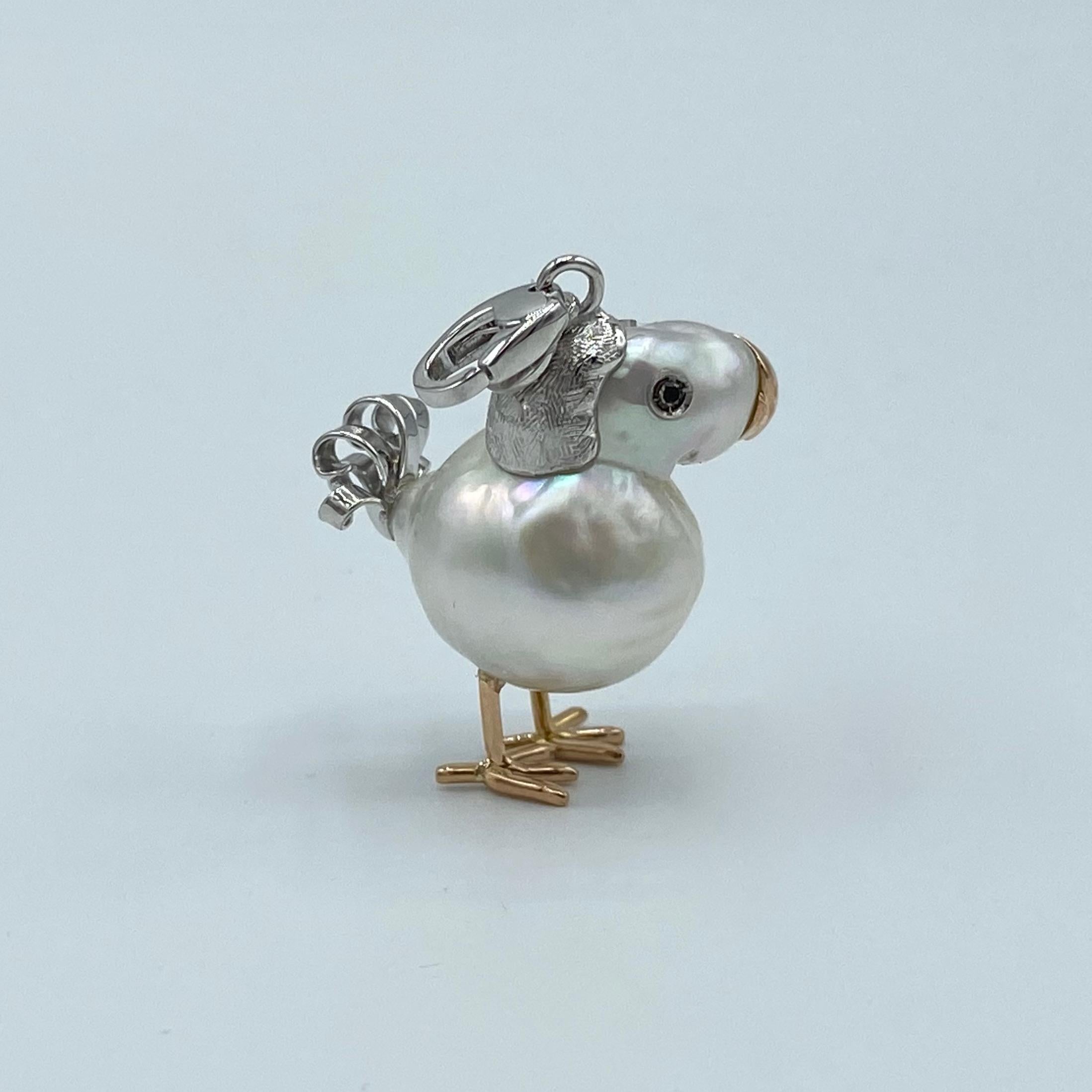 Artisan Dodo Australian Black Diamond Pearl White Red 18Kt Gold Charm Pendant Necklace