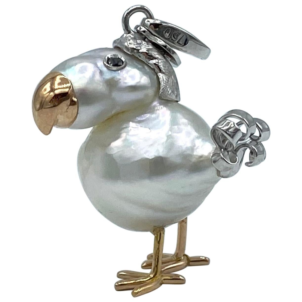Dodo Australian Black Diamond Pearl White Red 18Kt Gold Charm Pendant Necklace