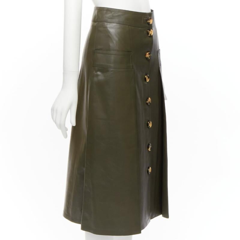 Black DODO BAR OR dark genuine leather shell button pocketed pleated skirt IT40 S For Sale