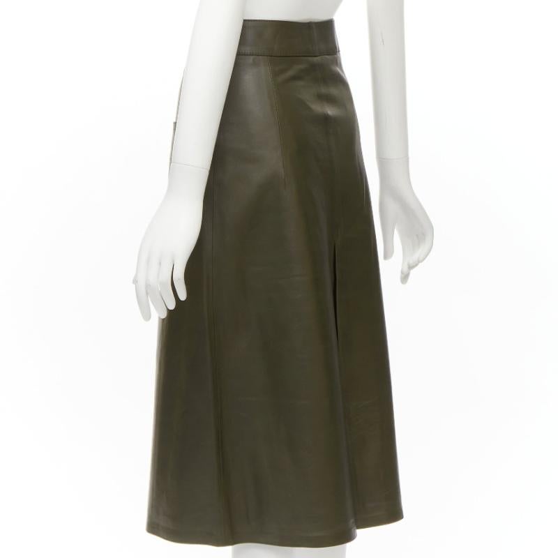 DODO BAR OR dark genuine leather shell button pocketed pleated skirt IT40 S For Sale 1