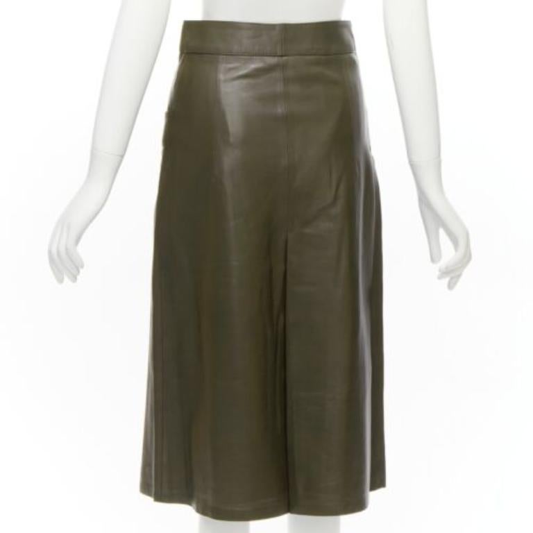 Donna DODO BAR OR gonna a pieghe con bottoni a conchiglia in vera pelle verde scuro IT40 in vendita