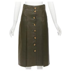 DODO BAR OR dark green genuine leather shell button pocketed pleated skirt IT40