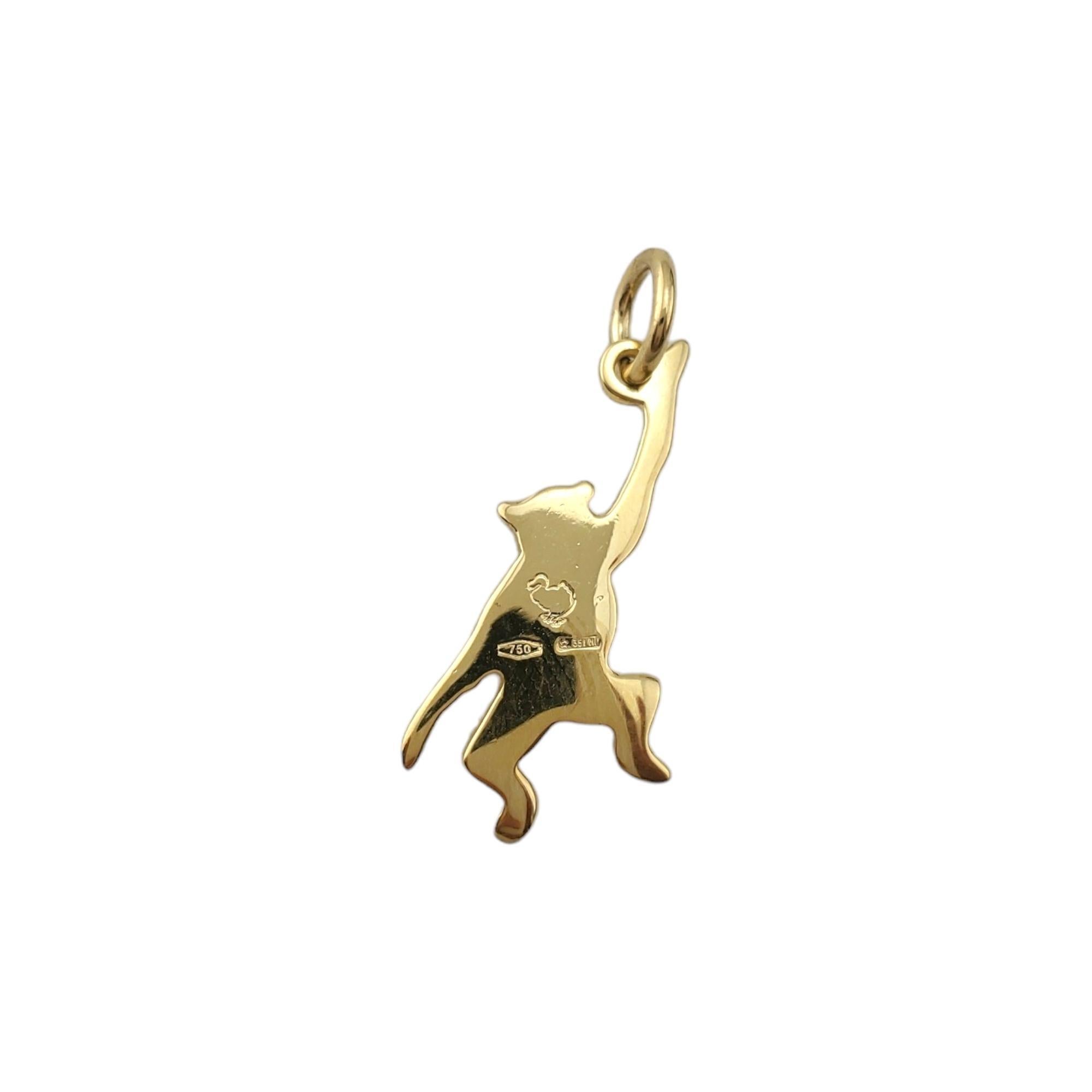 Dodo Pomellato 18K Yellow Gold Monkey Charm

18K yellow gold charm in the shape of a monkey.

This adorable monkey charm swings into your heart!

Hallmark: 750 351 (hallmark for Pomellato)

Weight: 2.0 g/ 1.3 dwt.

Size: 22.4 mm X 10.3 mm X 2.0