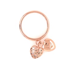 Dodo Pomellato Pave Heart Charms Ring in 9k Rose Gold