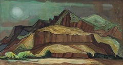 Peinture de paysage moderniste du sud-ouest du Nouveau-Mexique « Tempête de printemps » des années 1980