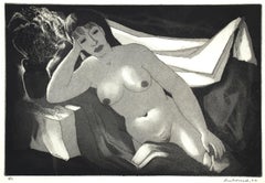 Doel Reed “Nude with Winter Bouquet” 1972 Aquatint Etching, Signed, Framed