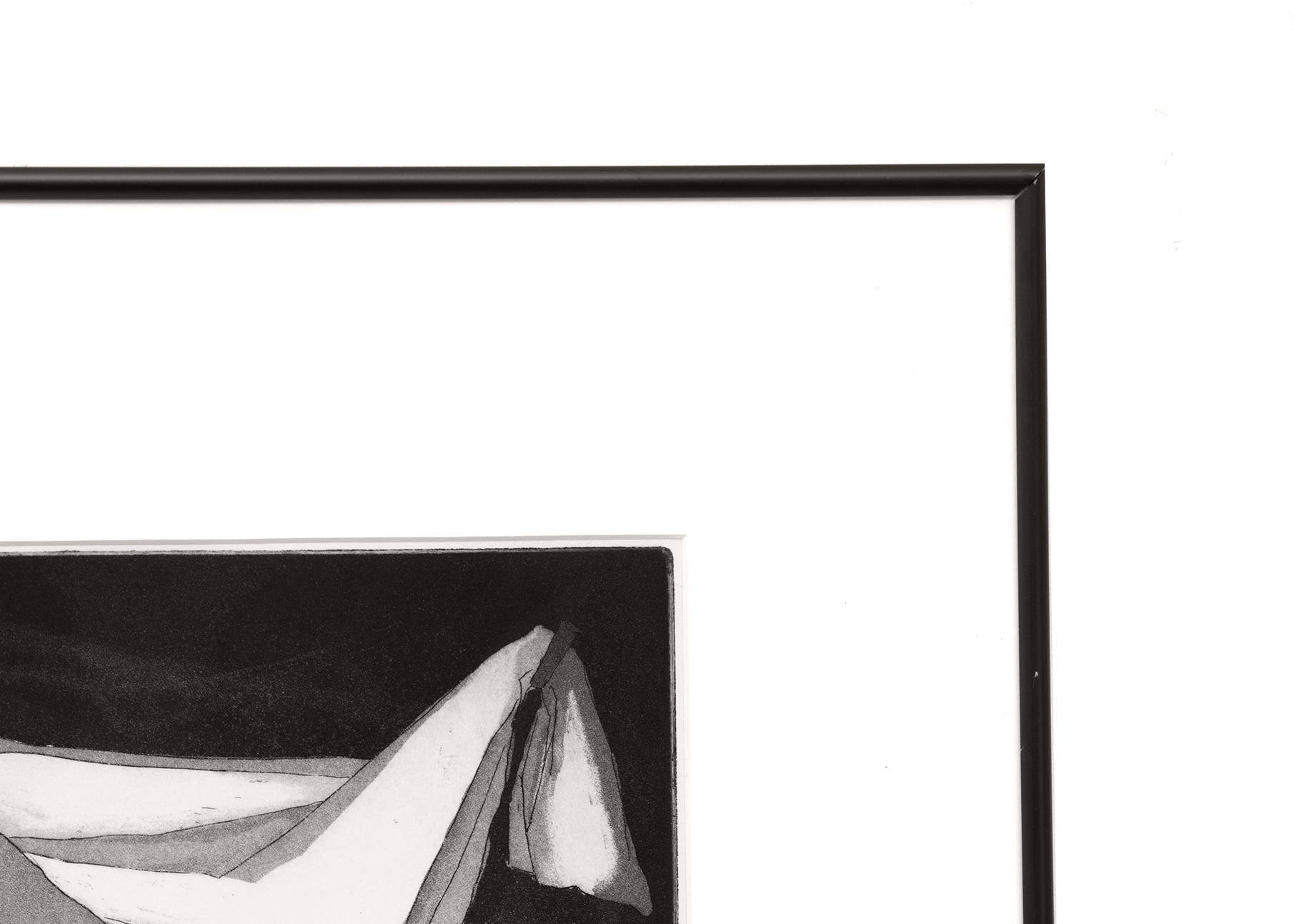 Nude mit Winterstrauß, Vintage Modernist Schwarz-Weiß-Radierung, weibliche Figur im Angebot 3