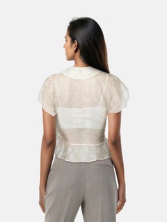 DÔEN White Lace Sheer Short Sleeve Top Size XS