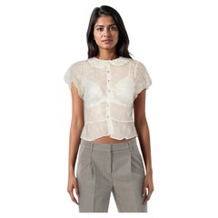 DÔEN White Lace Sheer Short Sleeve Top Size XS