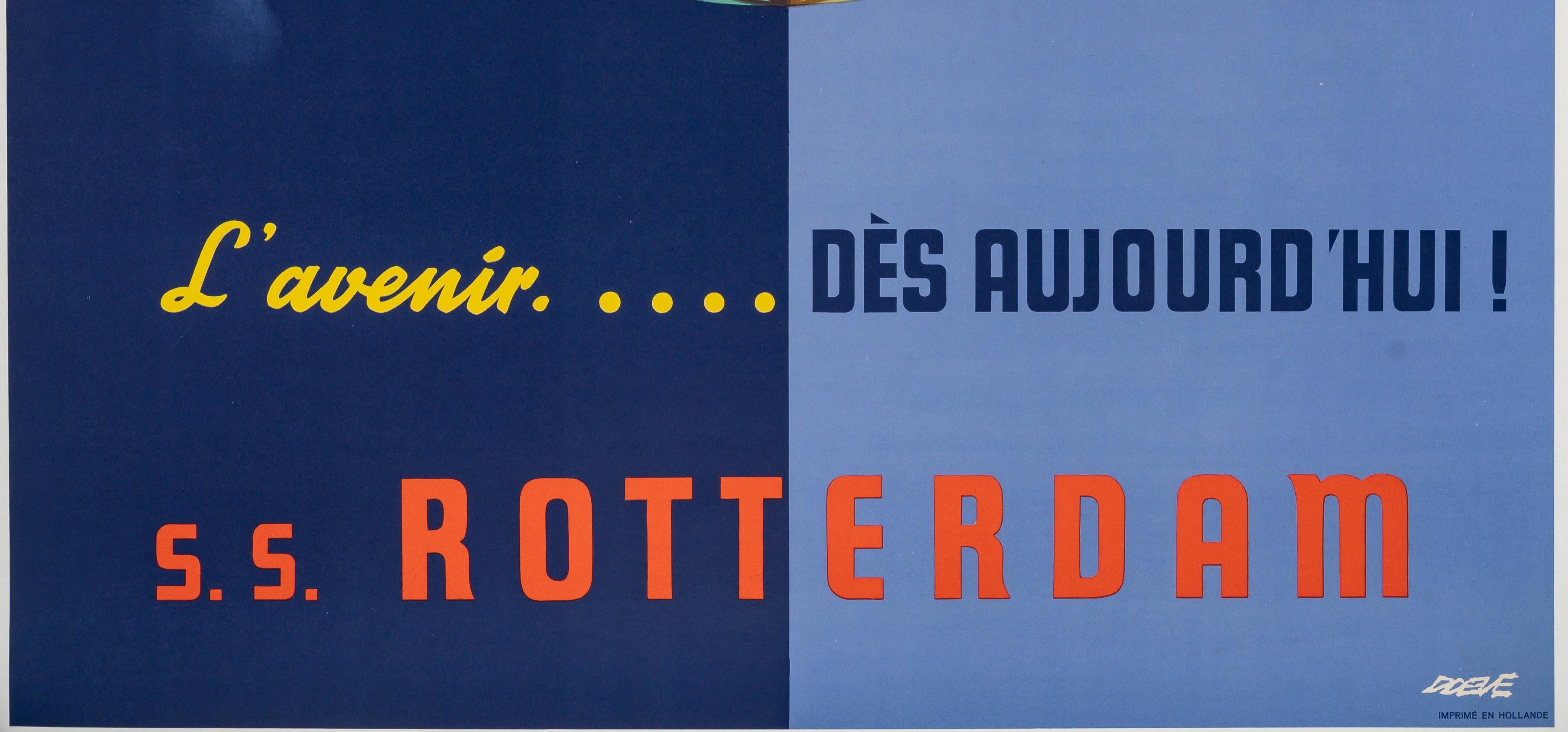 Francese Doeve, Poster originale d'epoca, SS Rotterdam Holland America Line, nave di linea, 1959 in vendita
