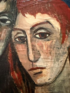 Mid Century Ölgemälde auf Papier auf Karton The Slade London Frau Künstler Paar