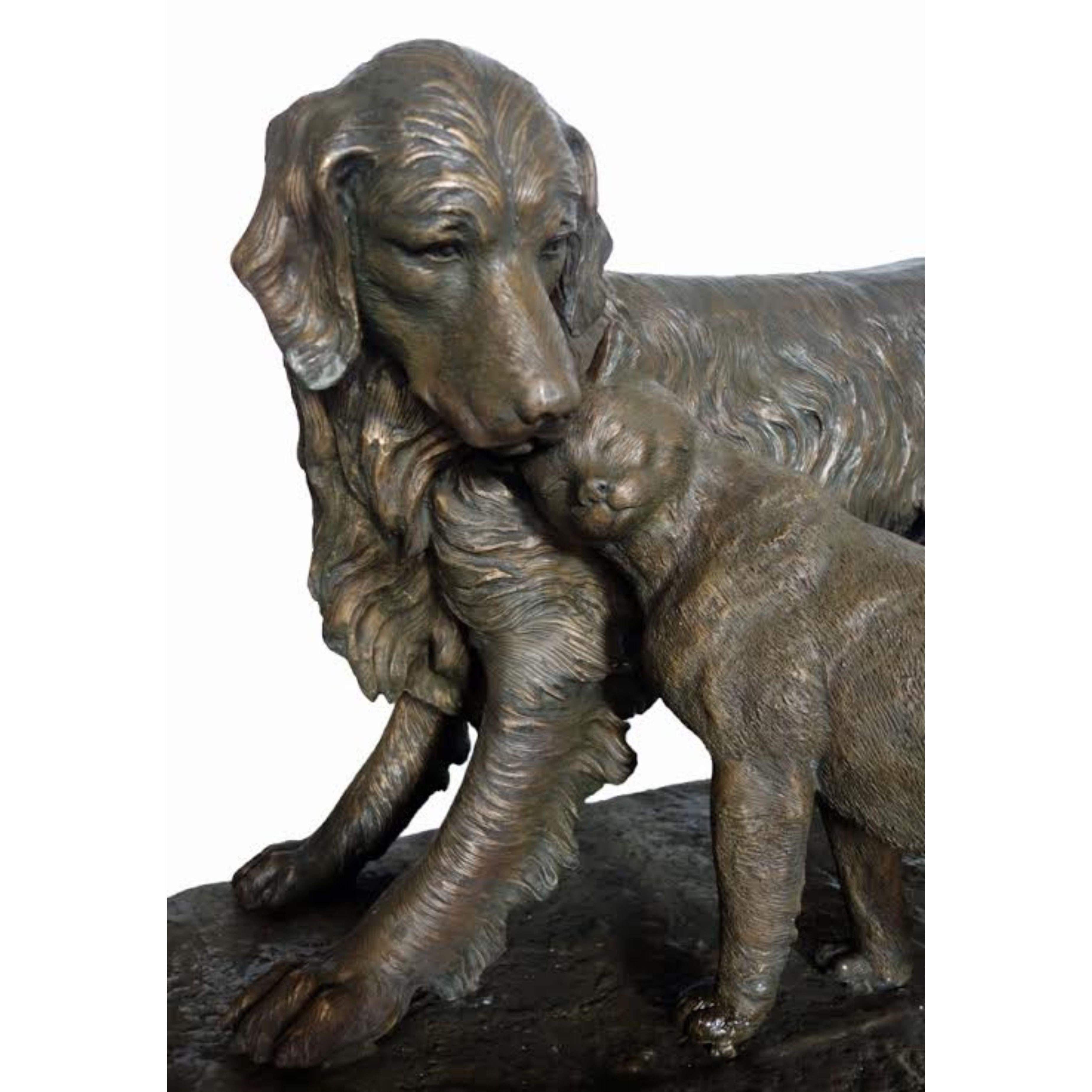 Statue de jardin chien et chat en bronze, 