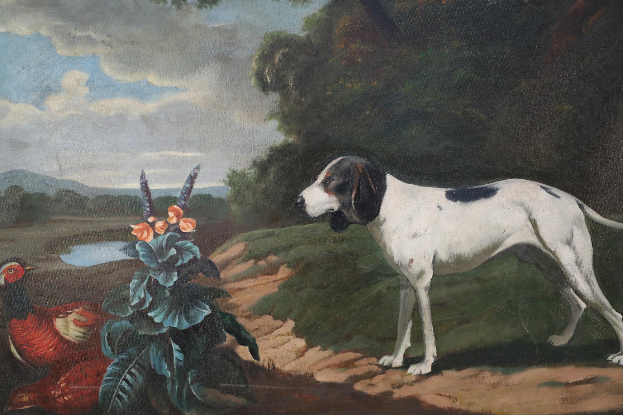 American Dog and Pheasant Oil Painting on Canvas For Sale