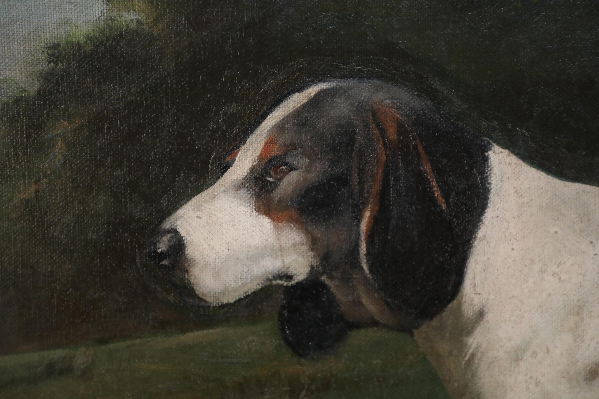 20th Century Dog and Pheasant Oil Painting on Canvas For Sale