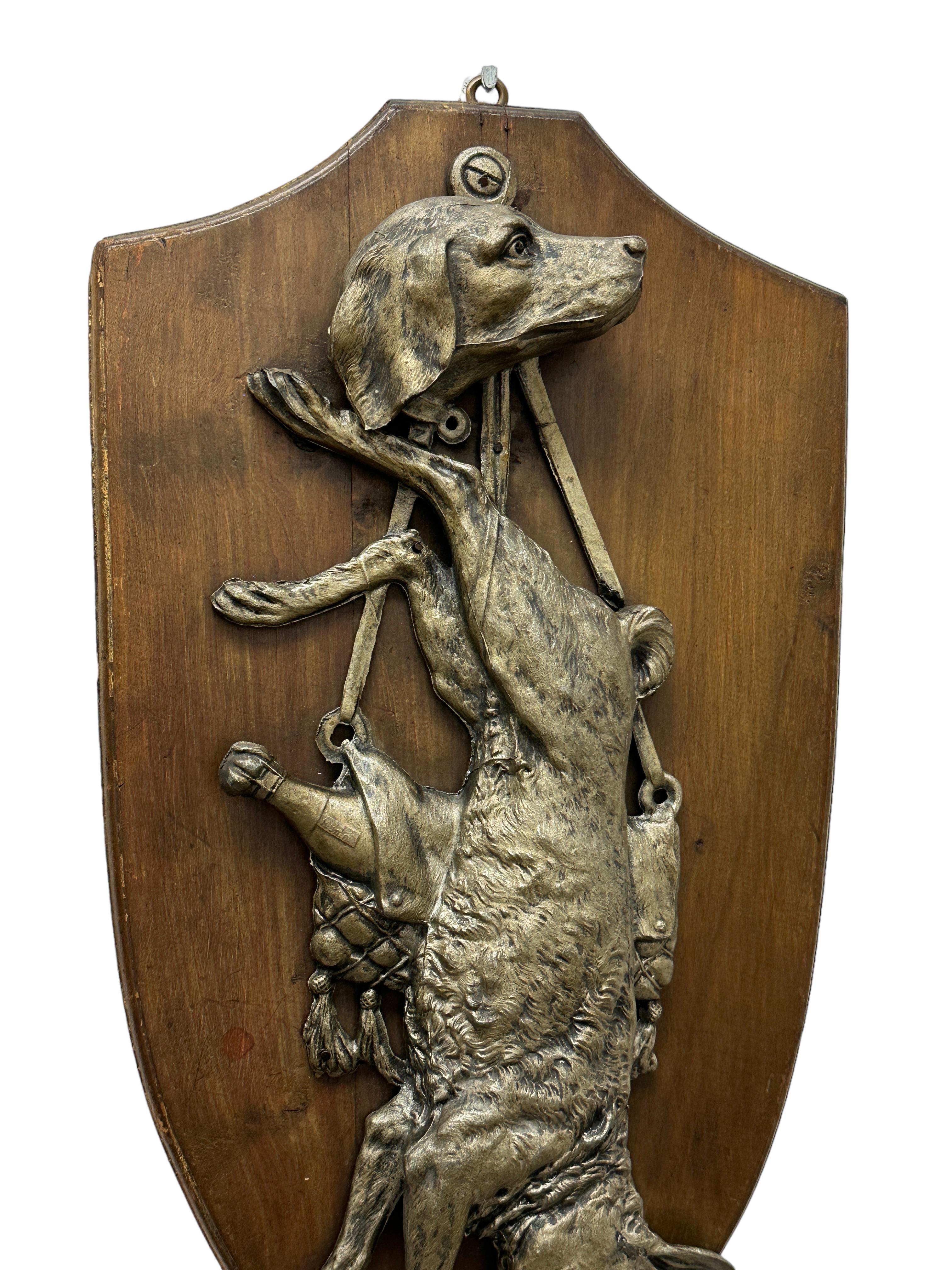 Black Forest Dog and Rabbit Bunny Hunt Hunting Trophy Plaque Antique, 1890s