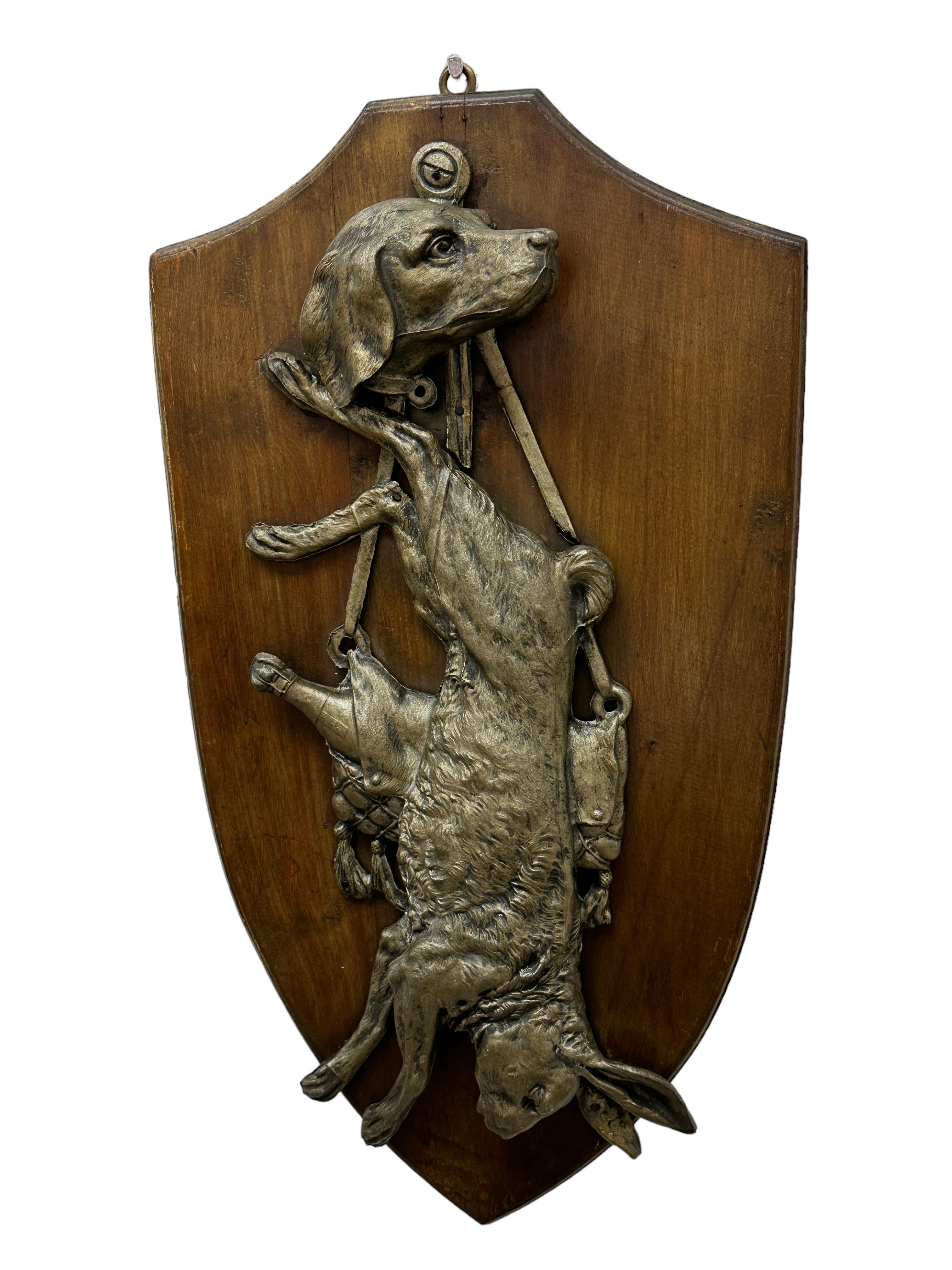 German Dog and Rabbit Bunny Hunt Hunting Trophy Plaque Antique, 1890s