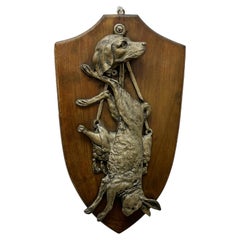 Dog and Rabbit Bunny Hunt Hunting Trophy Plaque Antique, 1890s