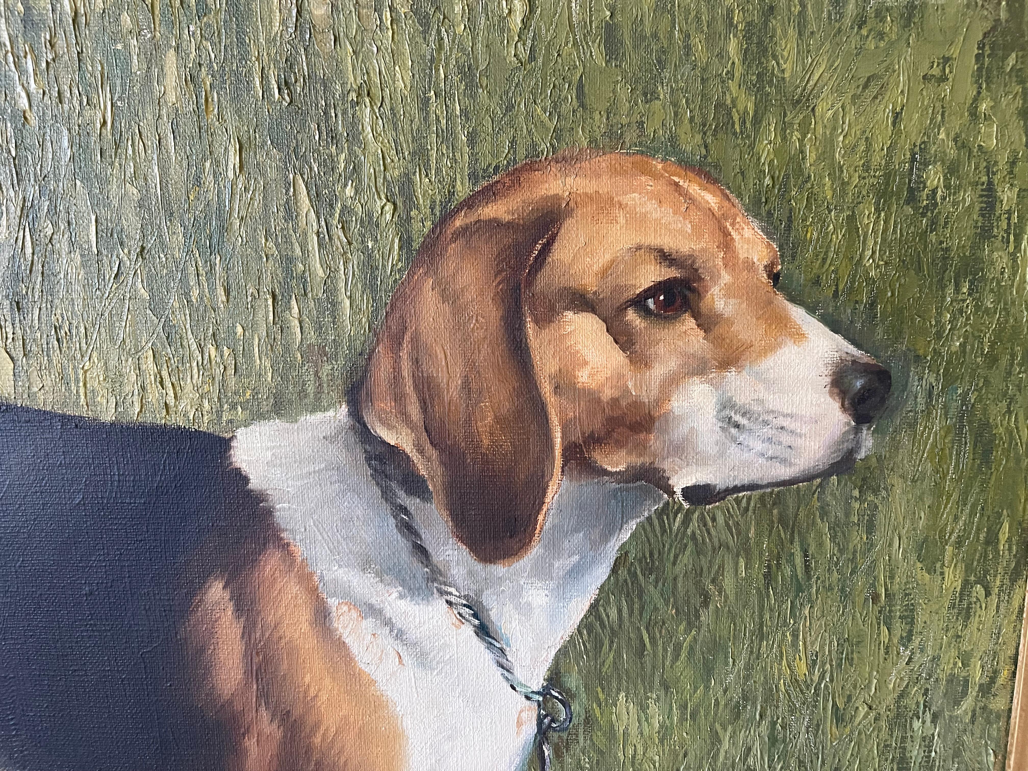 Dog Beagle Porträt auf Leinwand Gemälde signiert in Goldrahmen im Zustand „Gut“ im Angebot in Boca Raton, FL