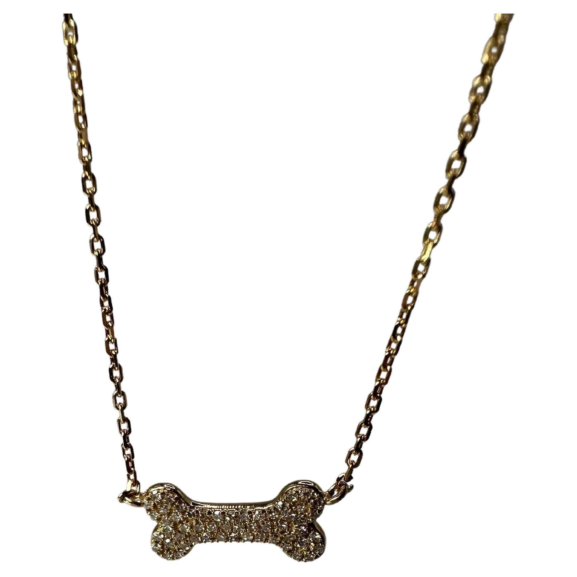 Dog Bone Pendant Necklace 14 Karat Diamond Pendant Necklace For Sale