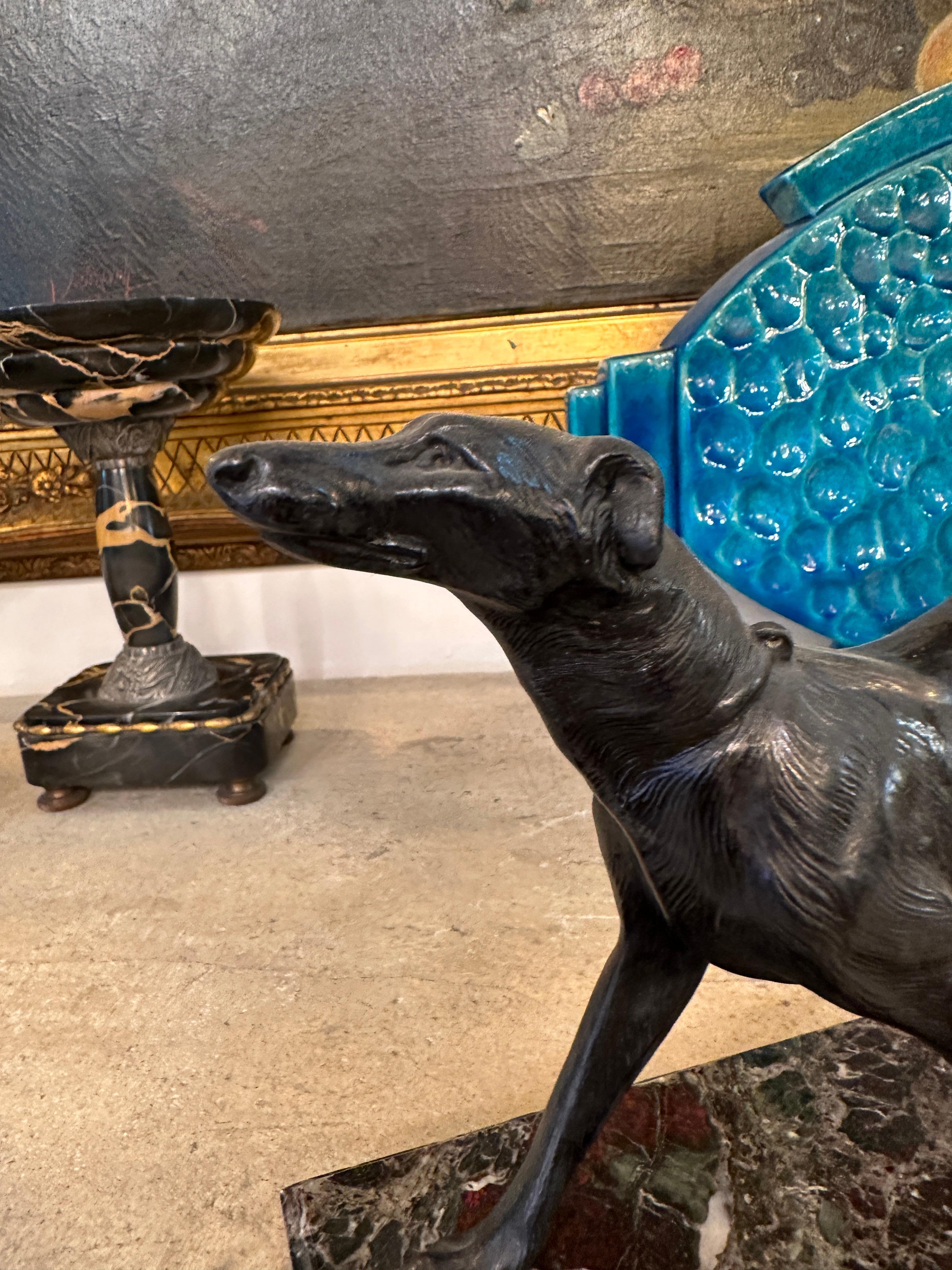 Mid-20th Century Dog Bookends in bronce and Marble For Sale