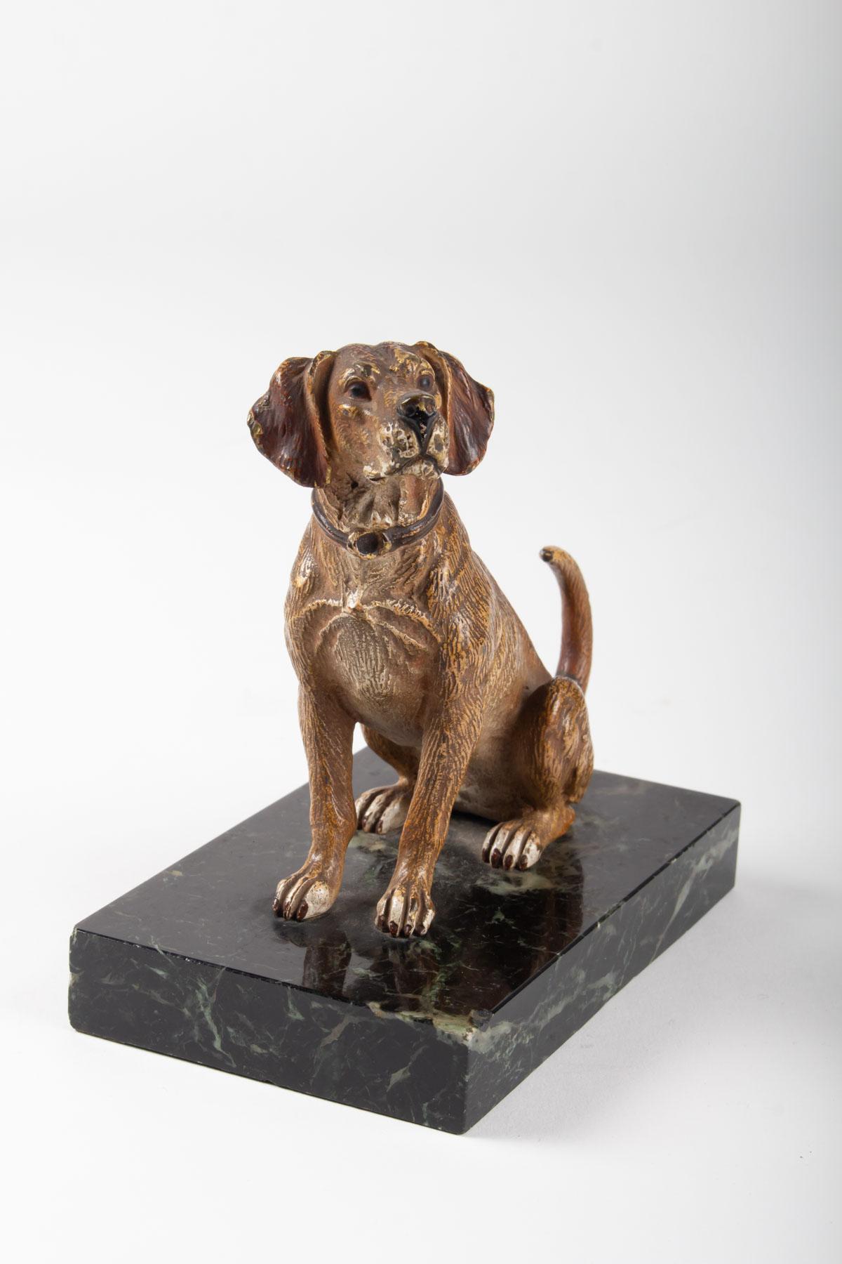 Romantic Dog, Bronze Vienna, Base Marble, Early 20th Century, Bronze Animal